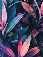 AI generated Leaf or plant Cordyline fruticosa leaves colorful vivid tropical nature background. photo