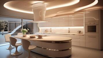 AI generated Beautiful modern kitchen in a luxury apartment. photo