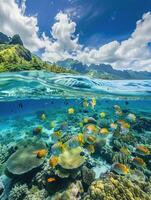 ai generado pescado en un coral arrecife en un tropical laguna. francés Polinesia foto