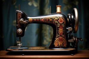 AI generated Vintage Sewing Machine. photo