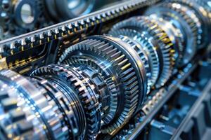 AI generated Automotive transmission gearbox, cogs and gears photo