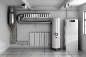 AI generated Heating system and gas boiler in the house photo