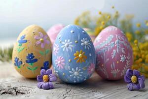 ai generado vistoso Pascua de Resurrección huevos decorado - Pascua de Resurrección tarjeta. foto