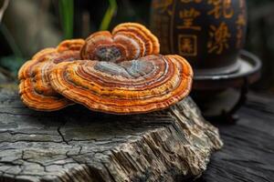 AI generated Chinese medicine, China Ganoderma, mushroom photo