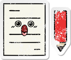 distressed sticker of a cute cartoon test paper png