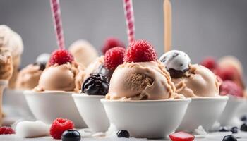 AI generated ice cream with berries and chocolate photo