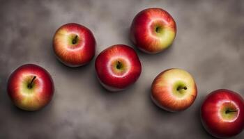 AI generated five red apples are arranged in a row photo