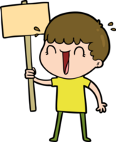 laughing cartoon man waving placard png