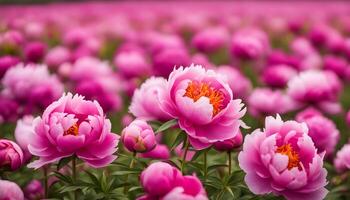 AI generated pink peonies are blooming in a field photo