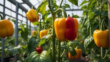 AI generated ripe peppers in a greenhouse photo