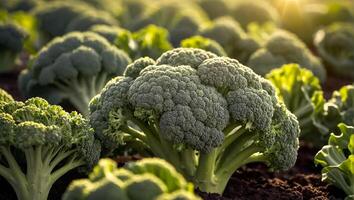 AI generated ripe broccoli in the garden outdoors photo