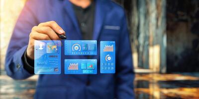 Holograms, Dashboards, Graphs, working of various technology devices. photo