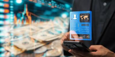 Holograms, Dashboards, Graphs, working of various technology devices. photo