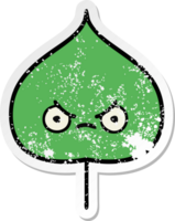 distressed sticker of a cute cartoon expressional leaf png