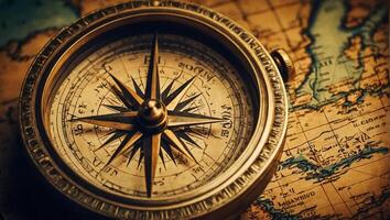 AI generated Antique vintage compass, world map photo