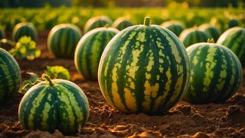 AI generated Ripe watermelons in the field photo