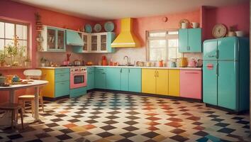 AI generated retro color kitchen photo