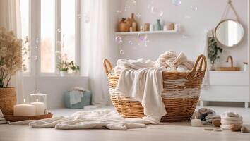 AI generated Basket with laundry for washing photo