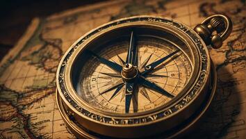 AI generated Antique vintage compass, world map photo