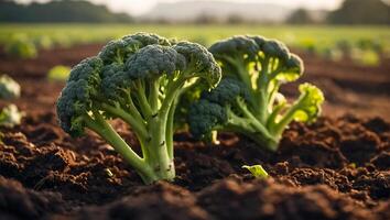 AI generated ripe broccoli in the garden outdoors photo