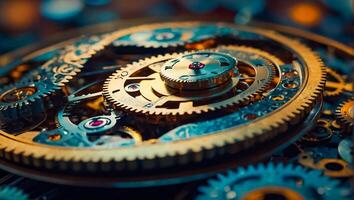 AI generated clock mechanism close up photo