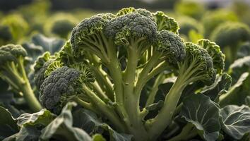 AI generated ripe broccoli in the garden outdoors photo