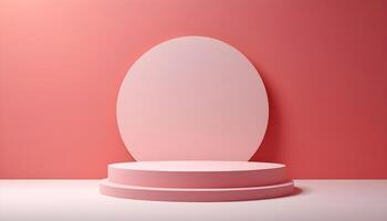 ai generado rosado podio con circular pedestal en parte superior de eso foto