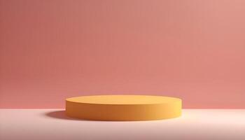 AI generated yellow round pedestal on pink background 3d render photo