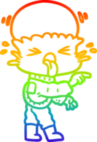 rainbow gradient line drawing of a weird cartoon alien pointing png