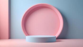AI generated 3d render of a pink and blue oval on a blue wall photo