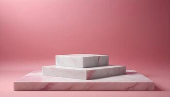 AI generated three white marble cubes on a pink background photo