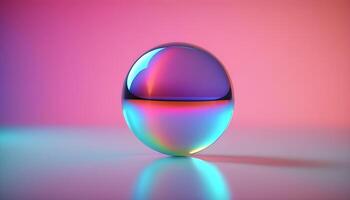 ai generado un vaso pelota con un arco iris reflexión en eso foto