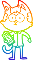 rainbow gradient line drawing of a happy cartoon salesman cat png