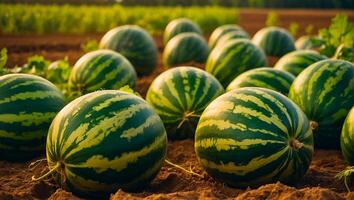 AI generated Ripe watermelons in the field photo