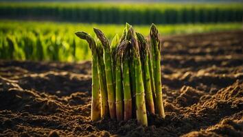 AI generated ripe green asparagus the garden outdoors photo