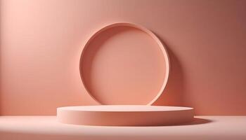 AI generated an empty oval shaped podium in front of a pink wall photo