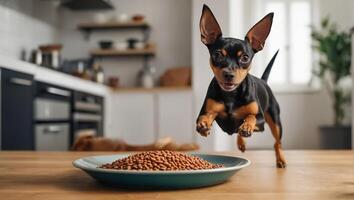 ai generado linda perro con seco comida foto