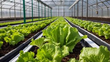 AI generated lettuce growing in a greenhouse photo