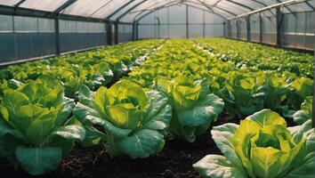 AI generated lettuce growing in a greenhouse photo