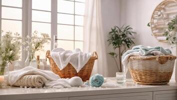 AI generated Basket with laundry for washing photo