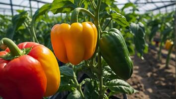 AI generated ripe peppers in a greenhouse photo