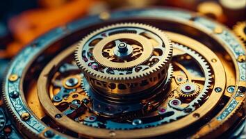 AI generated clock mechanism close up photo