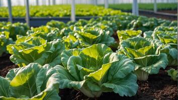 AI generated lettuce growing in a greenhouse photo