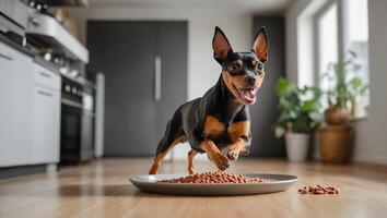 ai generado linda perro con seco comida foto