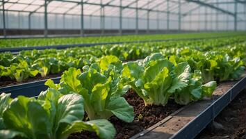 AI generated lettuce growing in a greenhouse photo