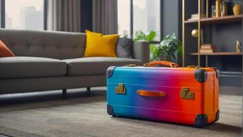 AI generated Beautiful suitcase in the apartment photo