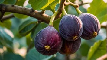 AI generated Fresh ripe figs on a branch close-up photo