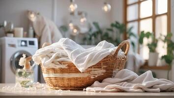 AI generated Basket with laundry for washing photo