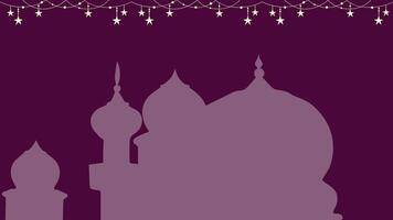 Eid Mubarak greeting card with mosque silhouettes. Vector illustration.