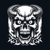 Gothic skull with horns. Vector illustration on black background.